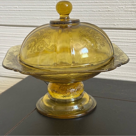 Federal Glass Amber Footed Covered Candy Dish 1976 Recollection Vintage - Picture 1 of 13